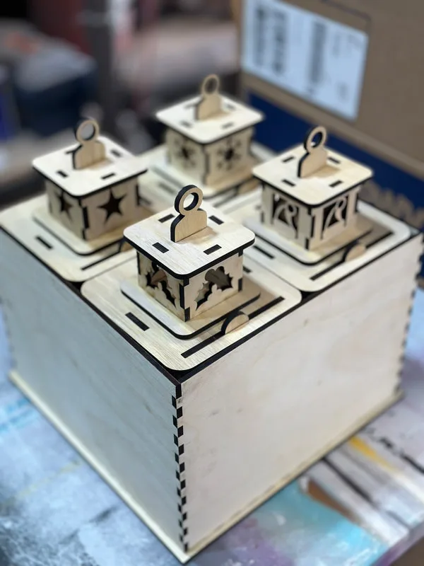 picture of a box with laser made laterns